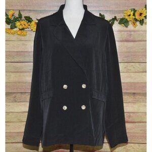 NWT Mud Pie Black Lightweight Double Button Blazer Jacket Size L Career Casual